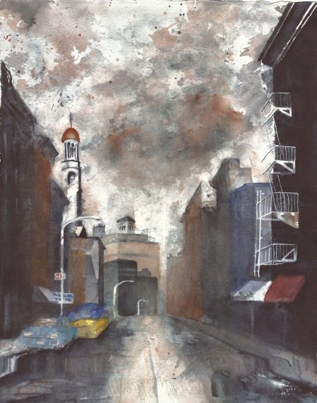 Watercolor painting of Carmine Street, NYC